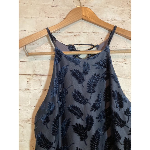 Lily Rain Halter Dress Women Medium Grey Velvet Leaf Print Lace Up Dark Romantic - Picture 5 of 13
